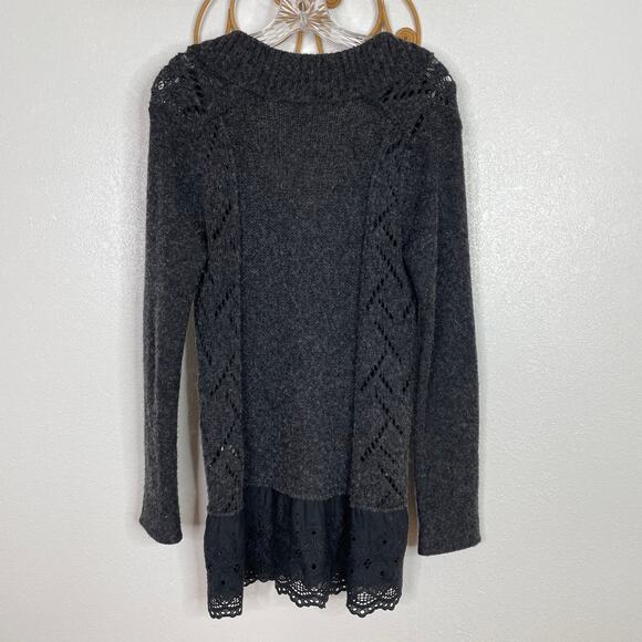 Free People Dark Gray Pointelle Knit Cardigan Eyelet Peplum hem S - Picture 5 of 5